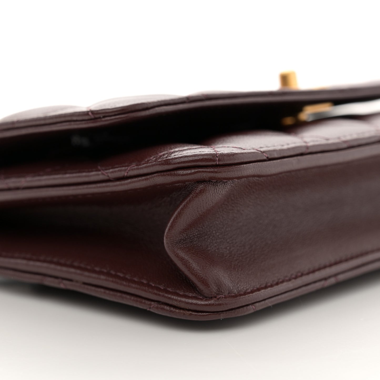 Lambskin Quilted CC Pearl Crush Wallet on Chain WOC Dark Brown