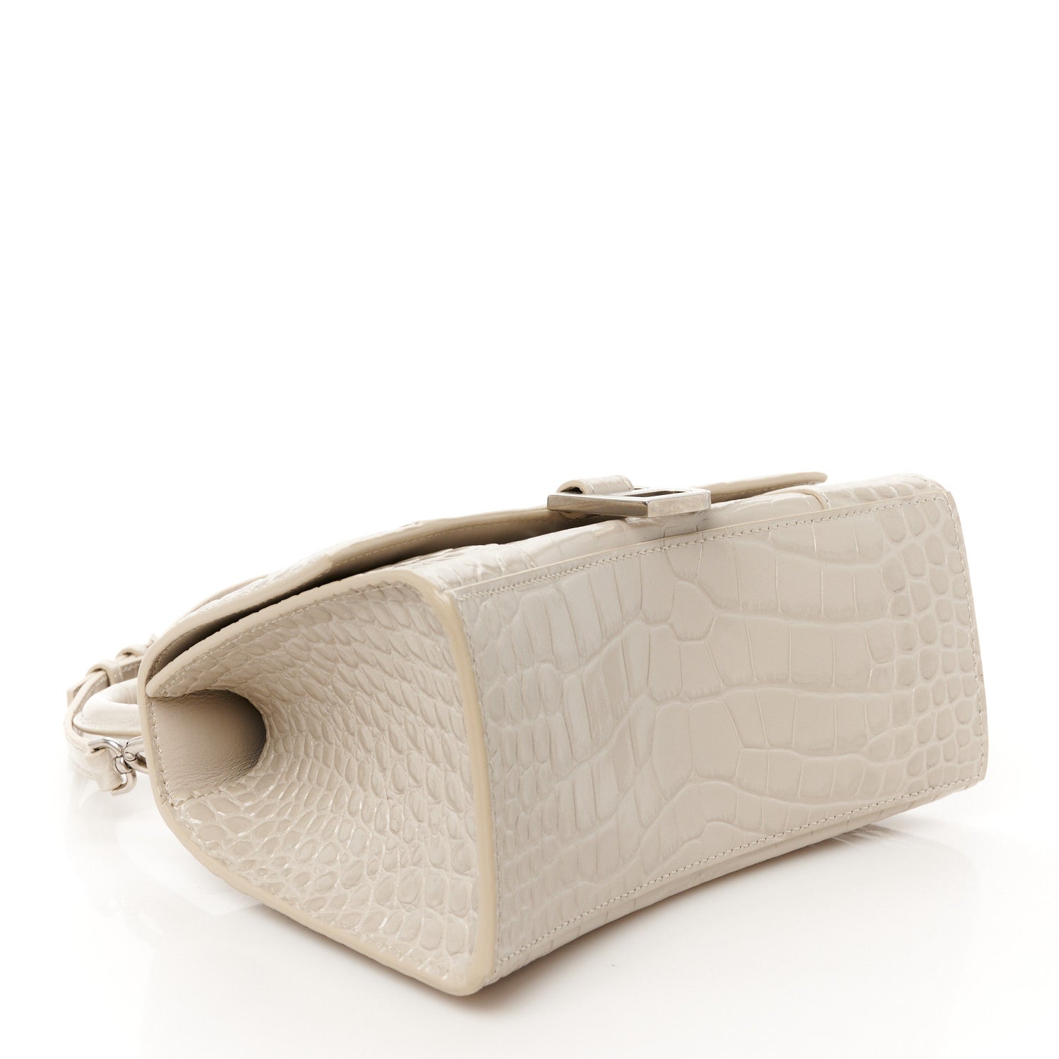 Balenciaga Shiny Calfskin Crocodile Embossed Small Hourglass Top Handle Bag Cold Beige 4 of 10
