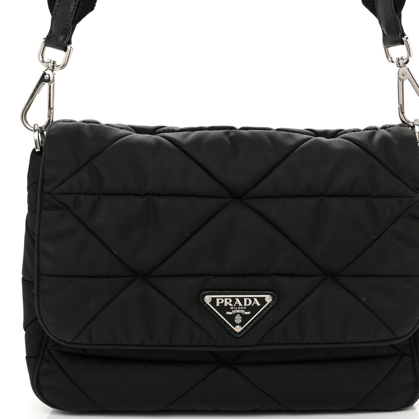 Re-Nylon Quilted Padded Flap Shoulder Bag Black