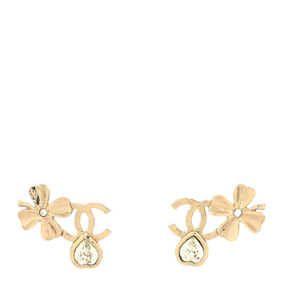 Chanel Crystal Shamrock CC Heart Earrings Gold 1 of 4