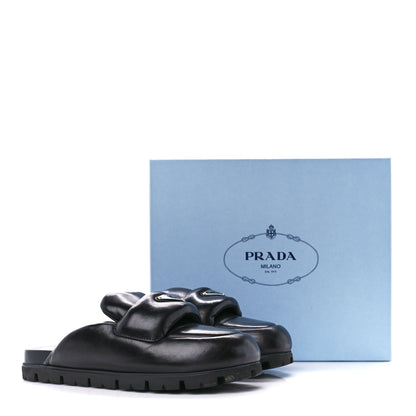 Prada Nappa Soft Padded Metal Triangle Logo Lug Sole 20mm Mules 38 Black 9 of 9