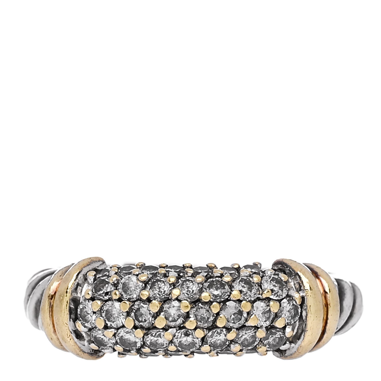 David Yurman Sterling Silver 18K Yellow Gold Diamond 8mm Metro Cable Ring 45 3.5 1 of 4