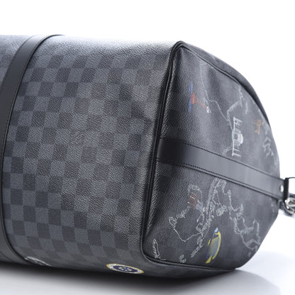 Louis Vuitton Damier Graphite World Map Keepall Bandouliere 50 9 of 9