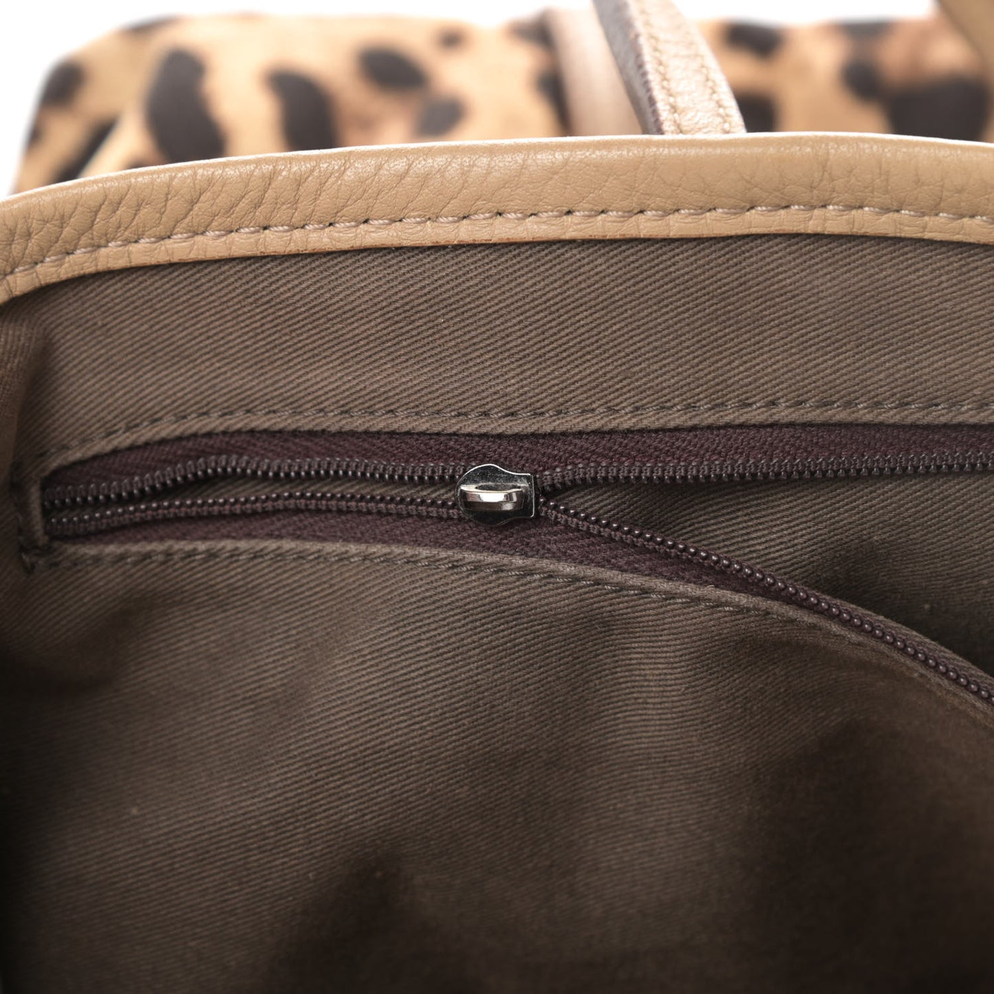 Canvas Leopard Print Calfskin Animalier Tote Beige