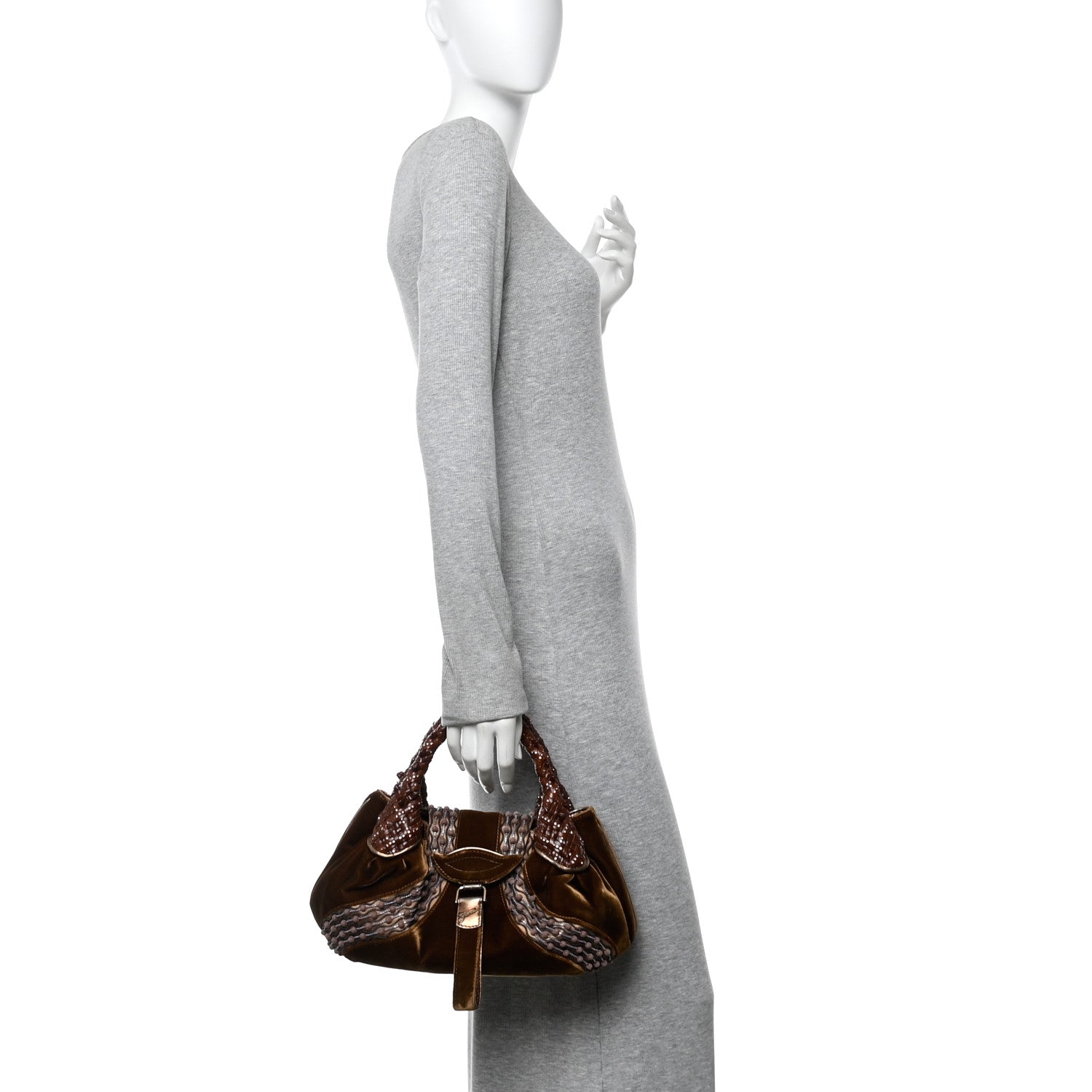 Fendi Velvet Crystal Beaded Small Spy Bronze Cognac 2 of 14