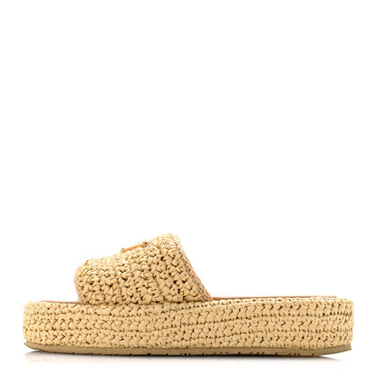 Prada Raffia Metal Triangle Logo Woven Flatform 35mm Slide Sandals 36 Naturale 1 of 10