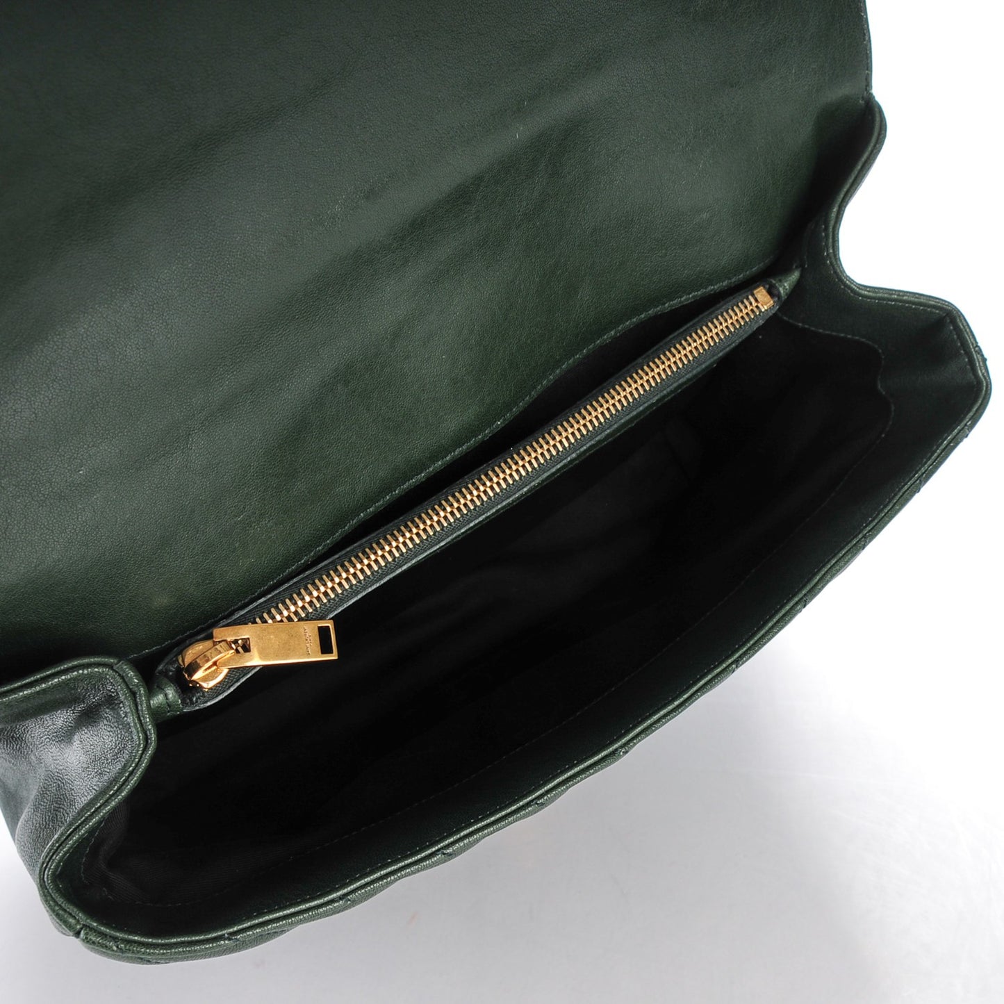Sheepskin Matelasse Chevron Monogram Large College Satchel Dark Green