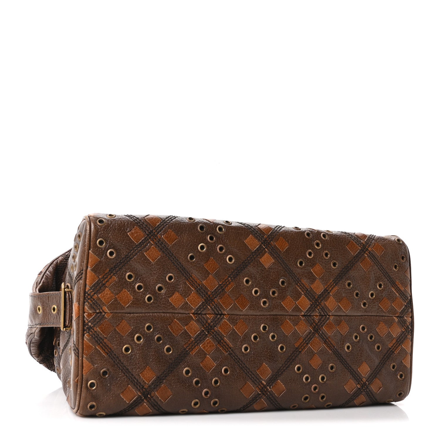 Bottega Veneta Goatskin Grommet Boston Handbag Brown 4 of 9