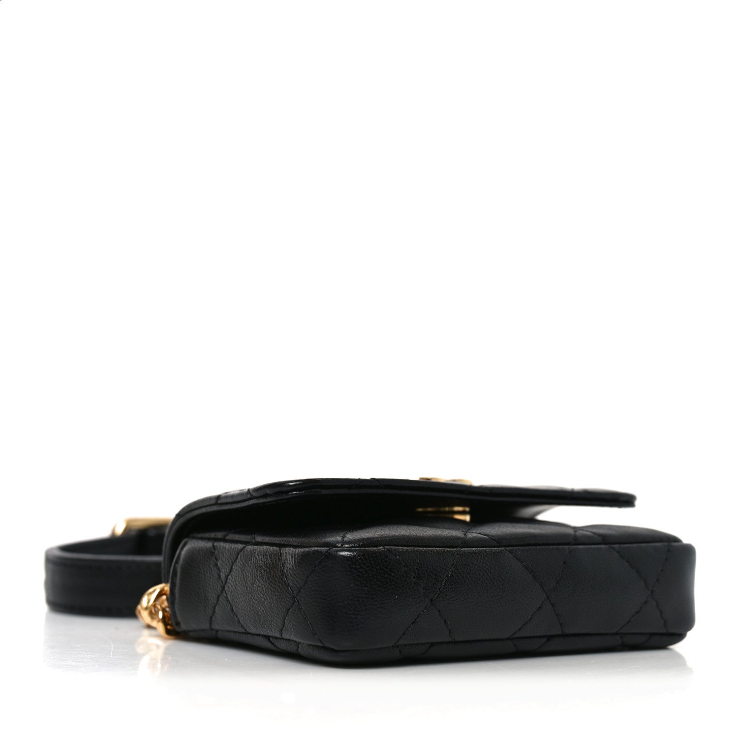Chanel Lambskin Resin Pearl Quilted Mini Belt Bag Black 4 of 11