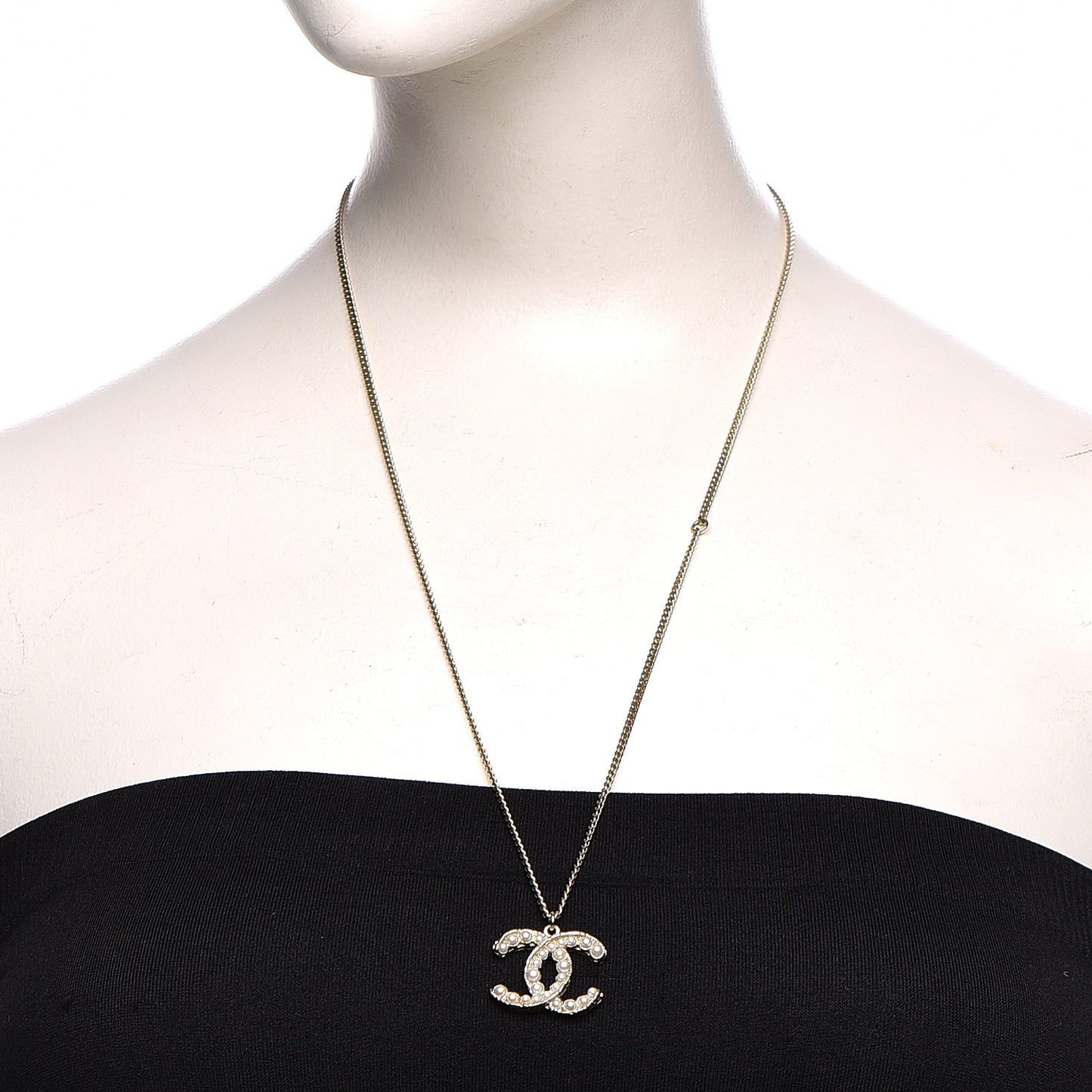 Pearl CC Pendant Necklace Gold