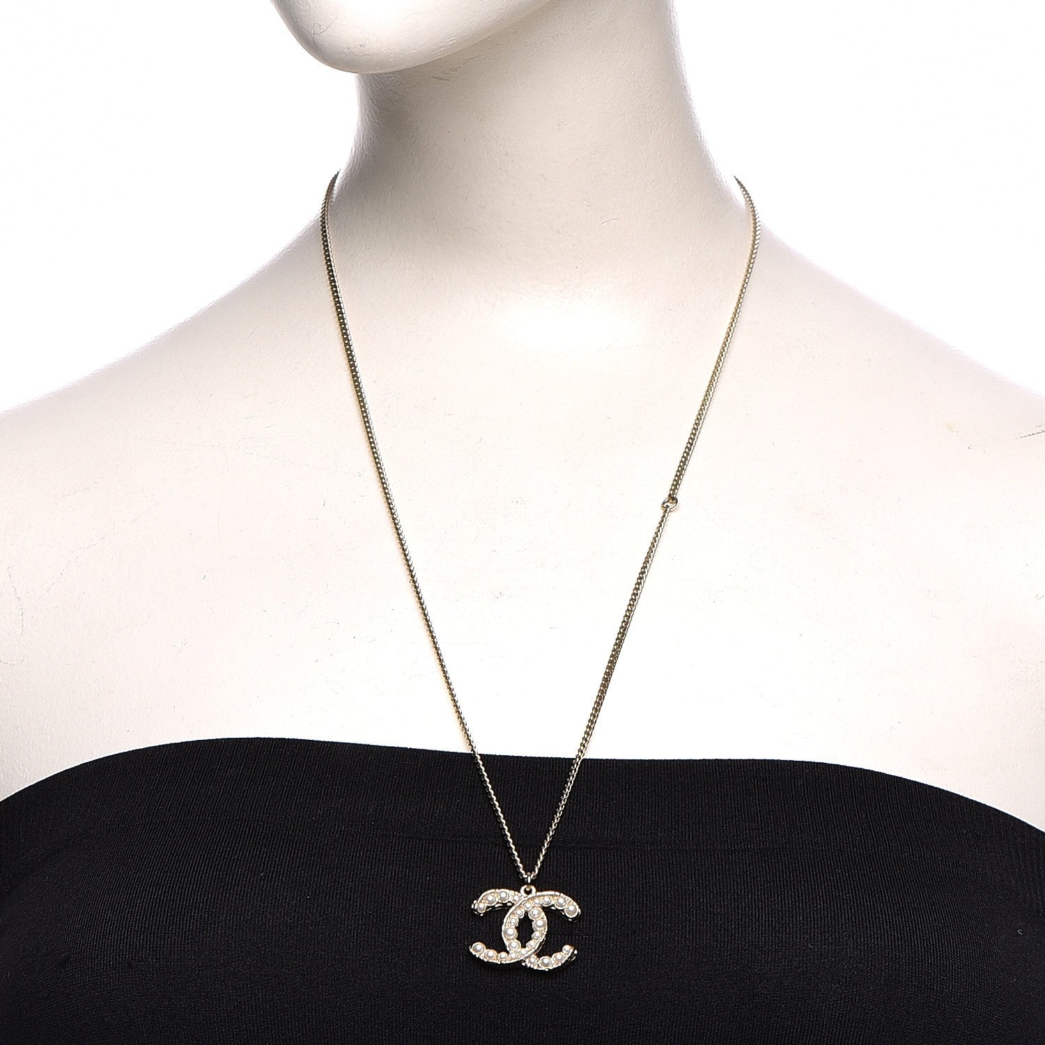 Chanel Pearl CC Pendant Necklace Gold 8 of 12