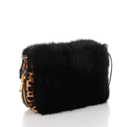 Prada Calf Hair Mink Fur Leopard Print Crossbody Bag Miele Moro 3 of 8