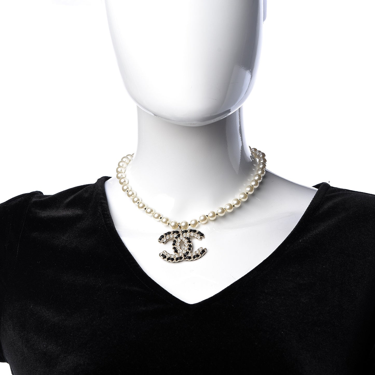 Lambskin Pearl Crystal CC Short Necklace Gold