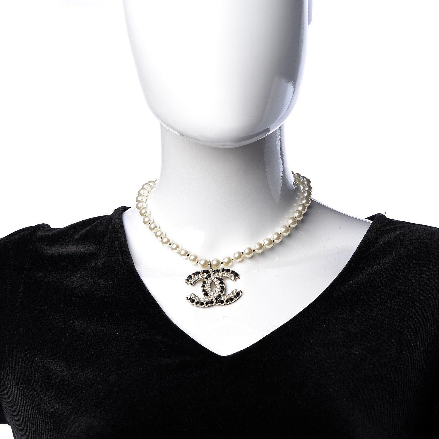Chanel Lambskin Pearl Crystal CC Short Necklace Gold 2 of 6