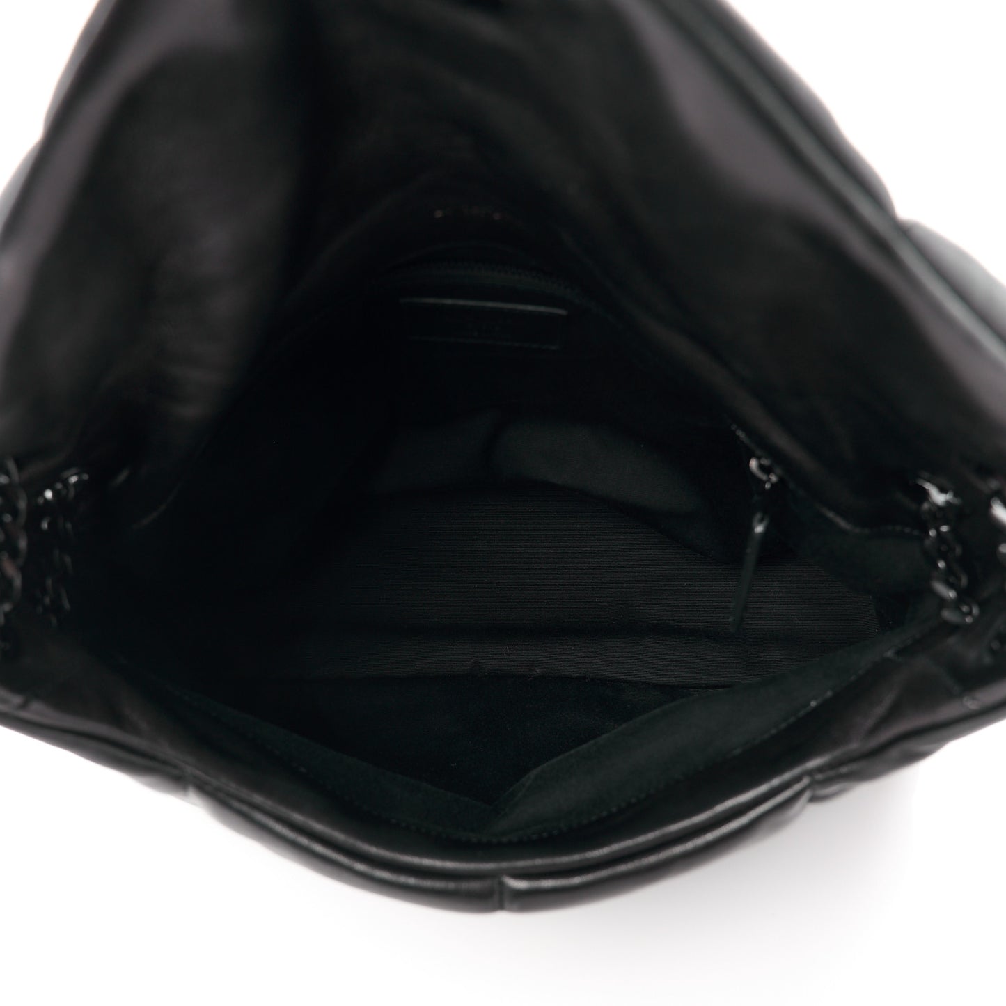 Lambskin Quilted Monogram Monochrome Medium Loulou Puffer Chain Satchel Black