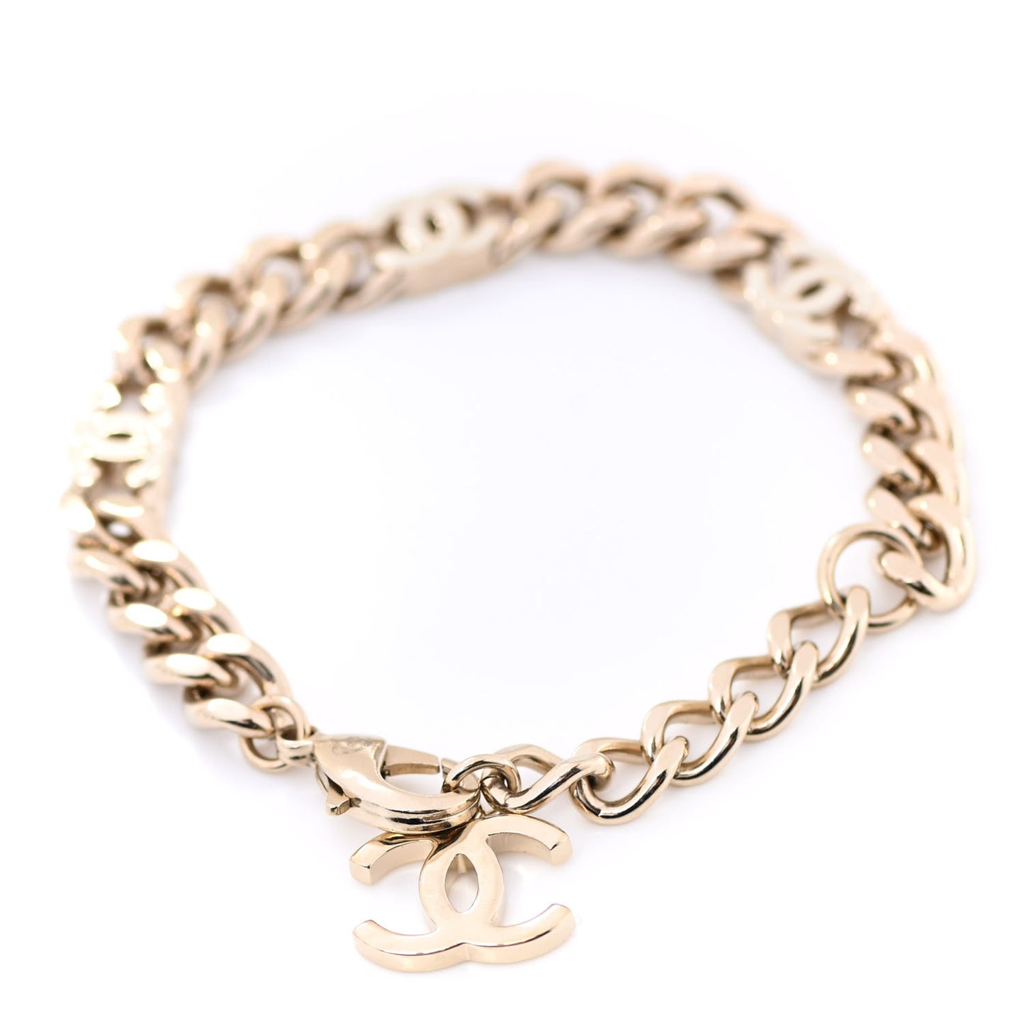 Enamel Metal CC Chain Bracelet Gold White