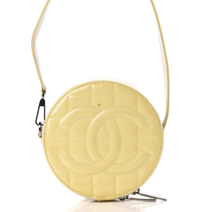 Chanel Patent Quilted CC Chocolate Bar Round Shoulder Bag Yellow 13 of 14