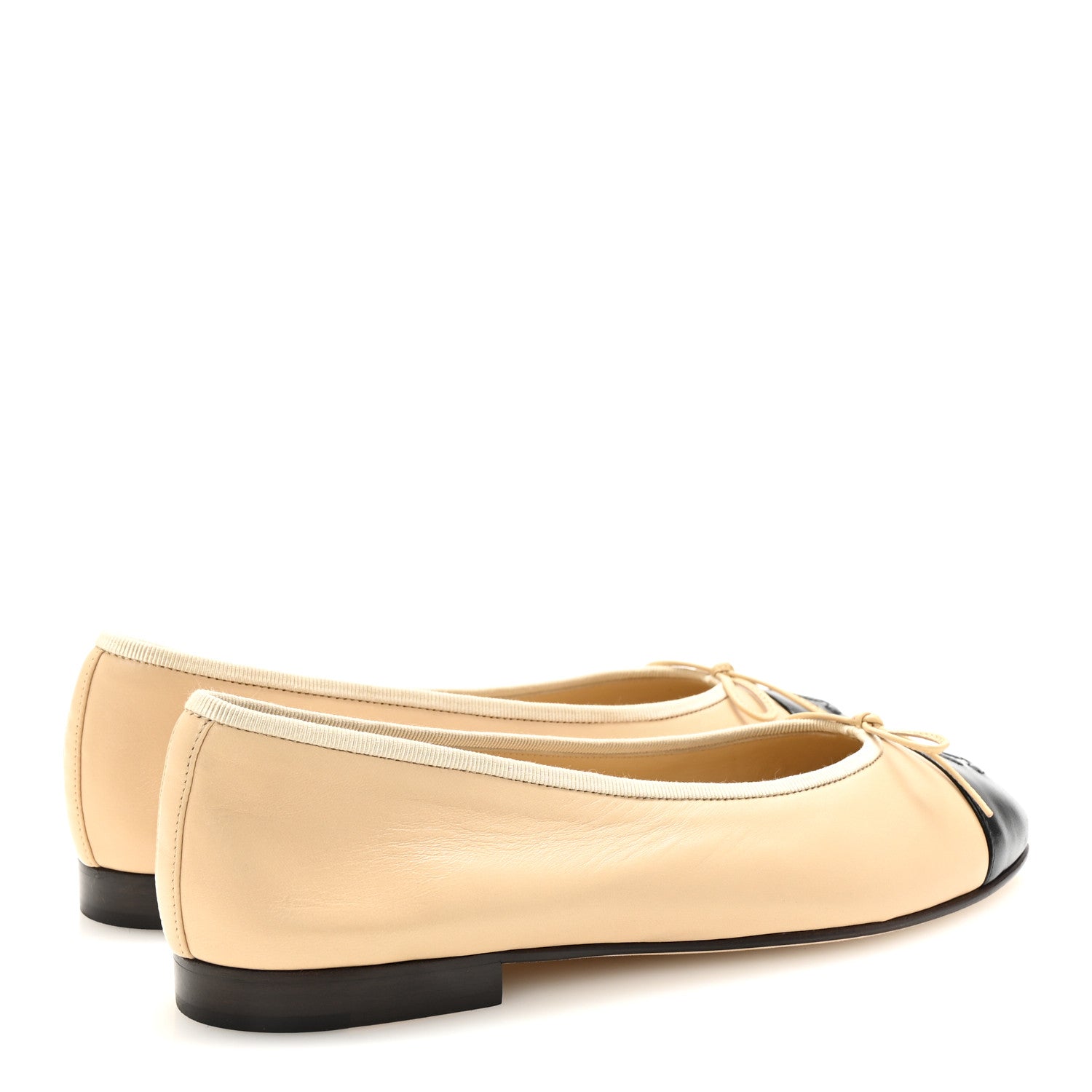 Chanel Lambskin Cap Toe CC Ballerina Flats 39.5 Beige Black 5 of 9