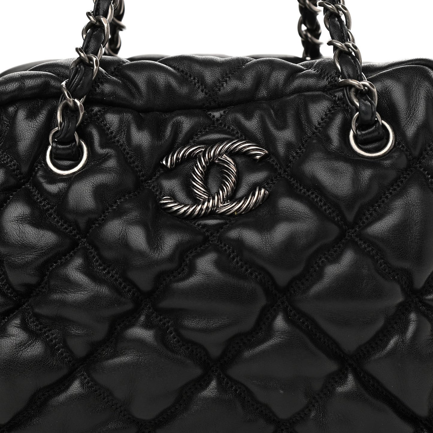 Calfskin Bubble Quilt Bowler Black