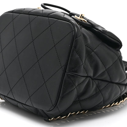 Chanel Lambskin Quilted Double Pocket Drawstring Backpack Black 10 of 10