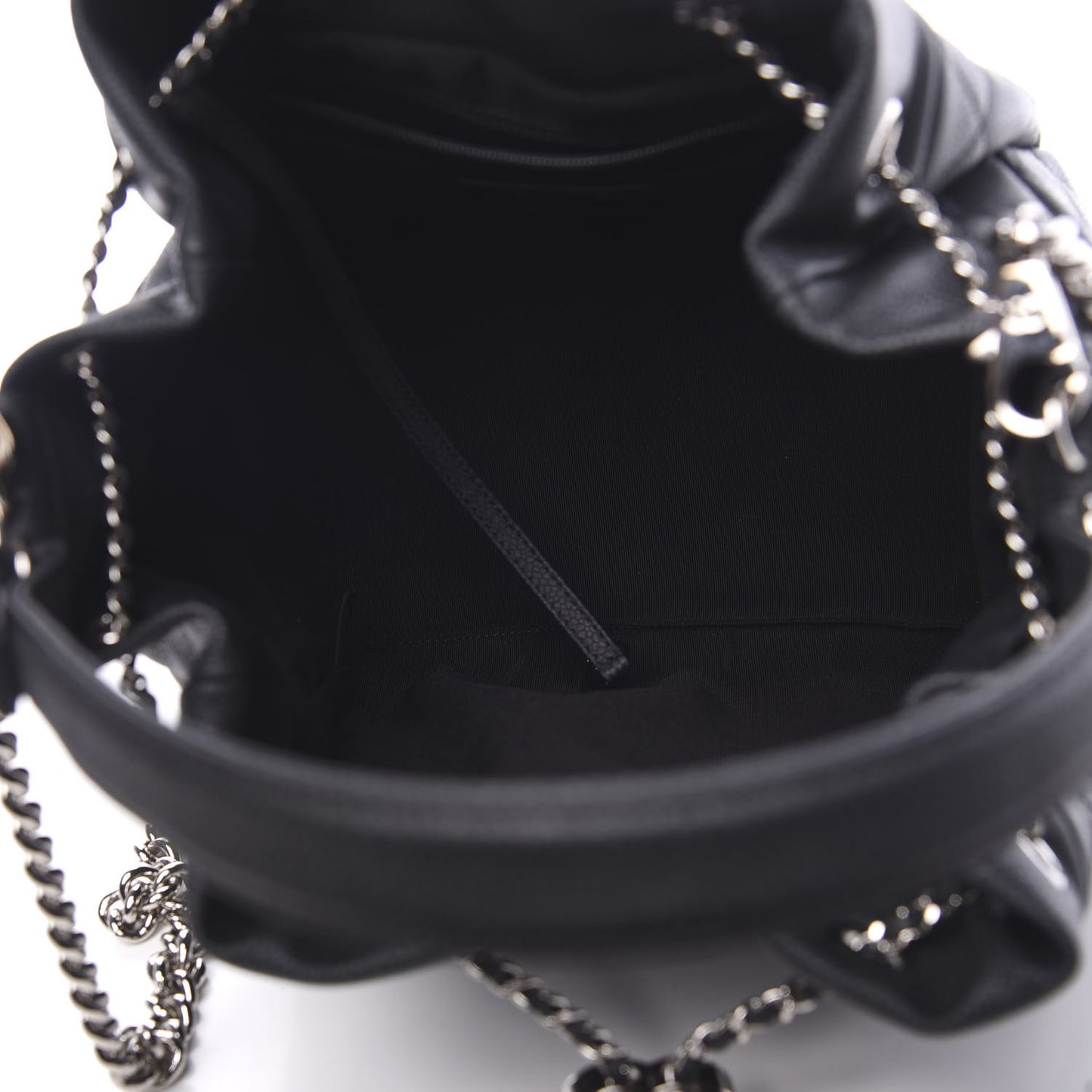 Grained Calfskin Quilted Medium CC Chain Bucket Drawstring Bag Grey