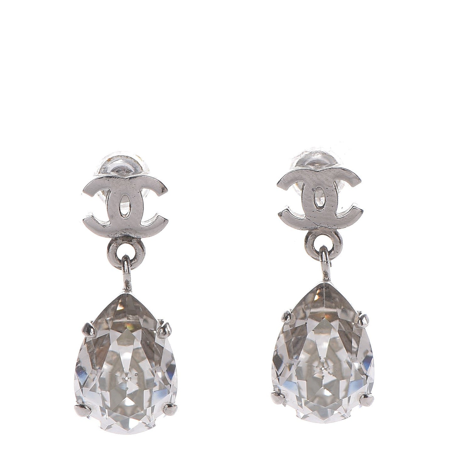 CC Crystal Teardrop Dangle Earrings Silver