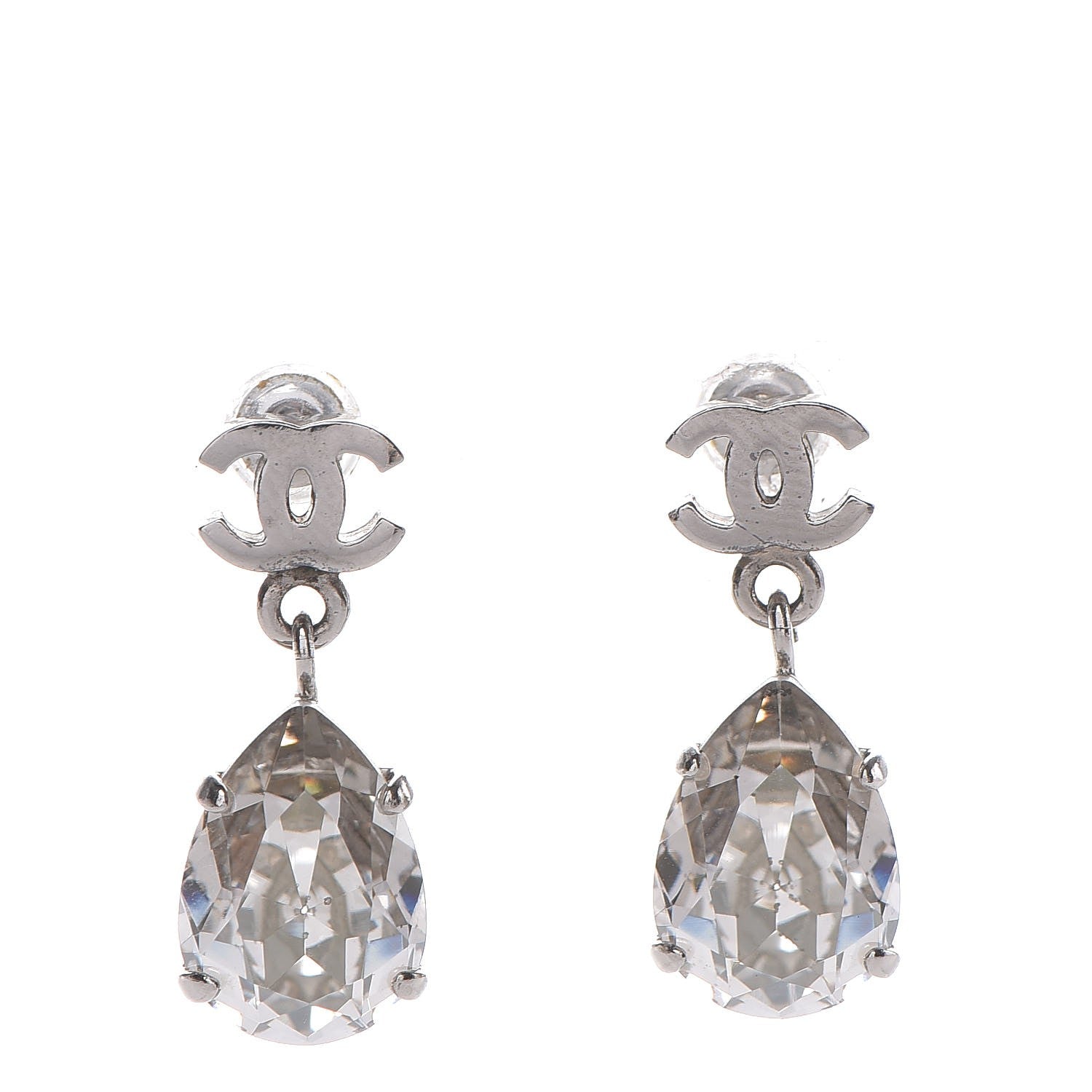 Chanel CC Crystal Teardrop Dangle Earrings Silver 1 of 3