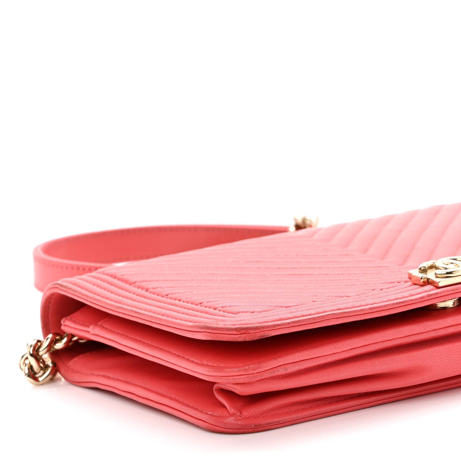 Chanel Lambskin Chevron Quilted Boy Wallet On Chain WOC Pink 10 of 13