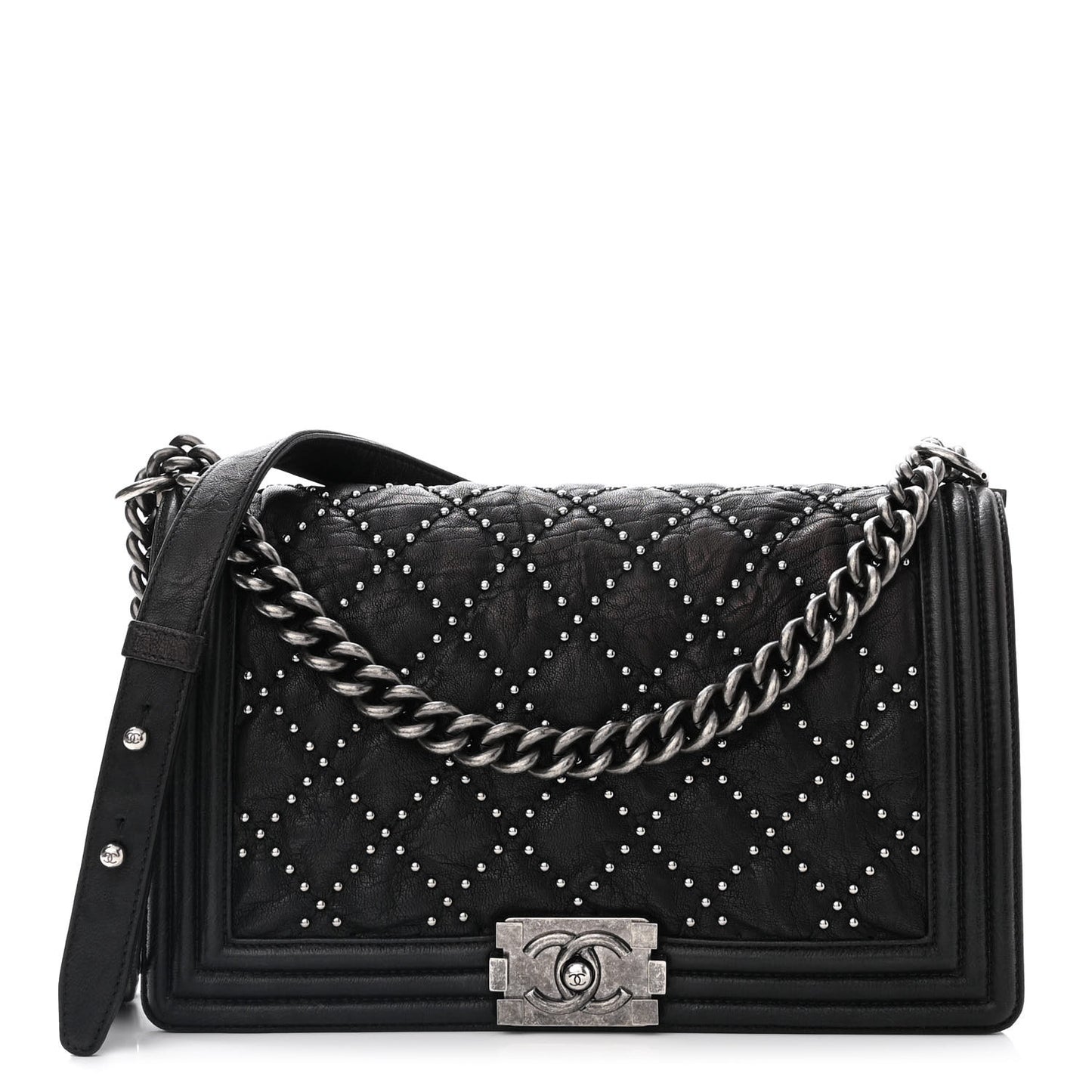 Crumpled Lambskin New Medium Studded Boy Flap Black