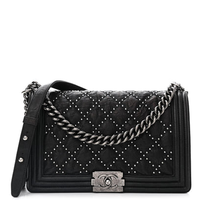 Chanel Crumpled Lambskin New Medium Studded Boy Flap Black 1 of 10