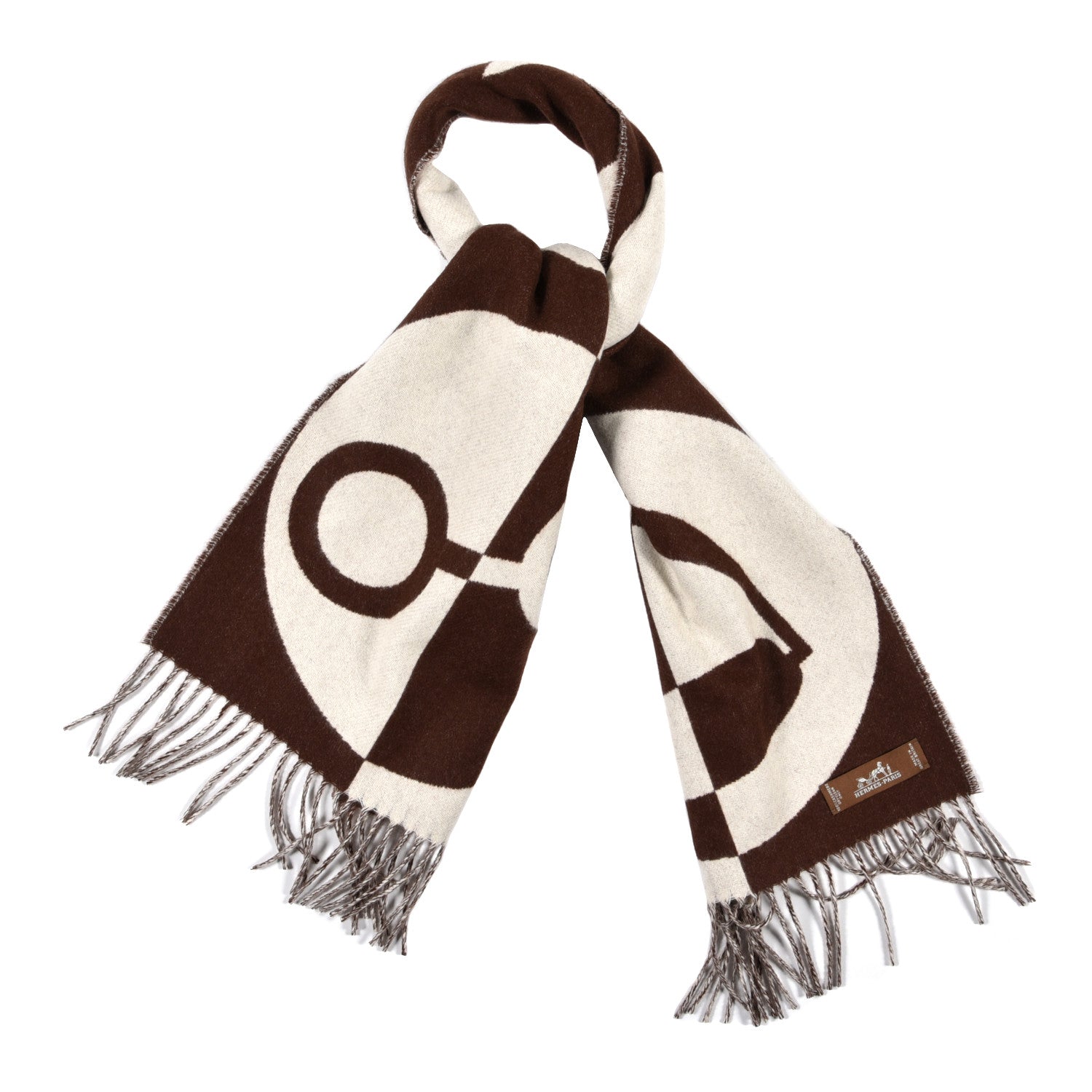 Hermes Cashmere Casaque Charms Muffler Brun Chocolat Ivoire 1 of 5