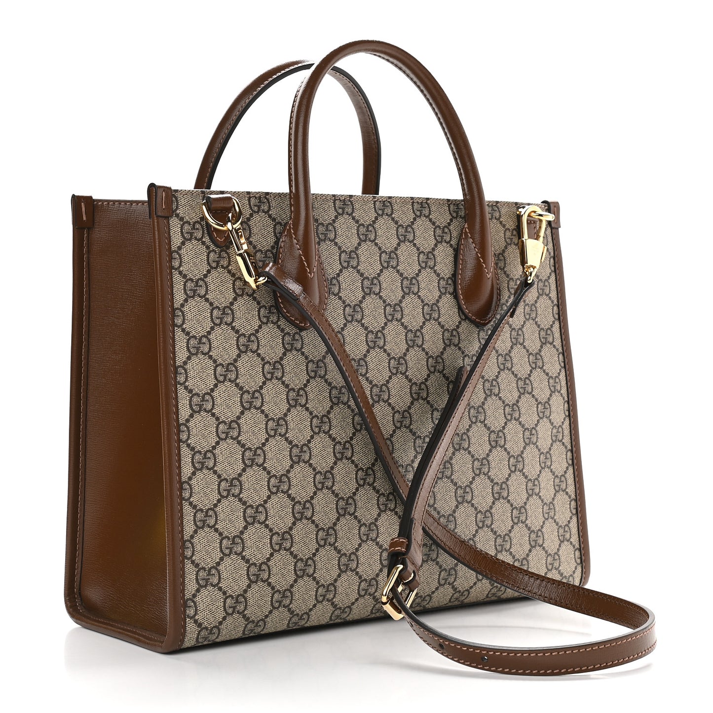 GG Supreme Monogram Azalea Calfskin Small Retro Interlocking G Tote Bag Beige Ebony Brown Sugar
