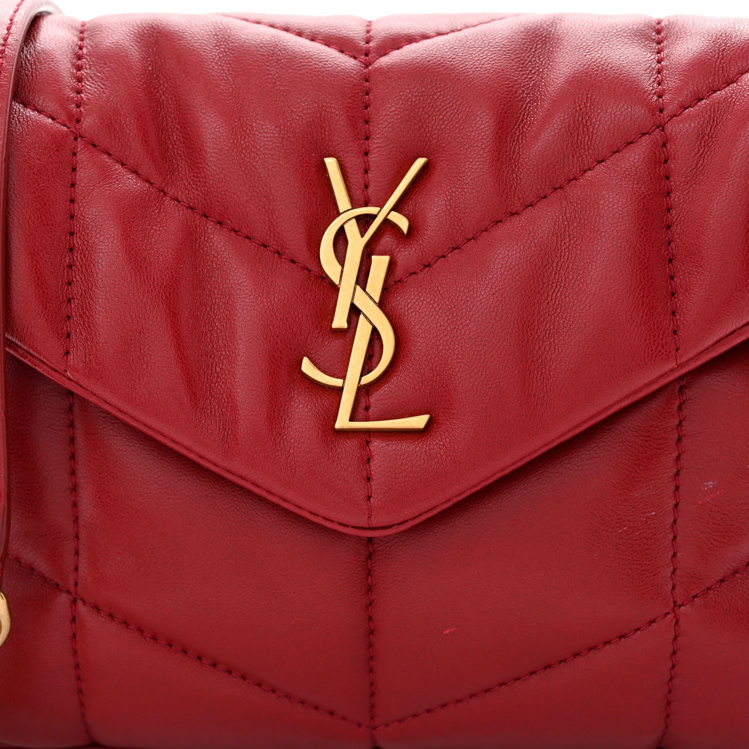 Saint Laurent Lambskin Quilted Toy Loulou Puffer Monogram Chain Satchel Opyum Red 8 of 14