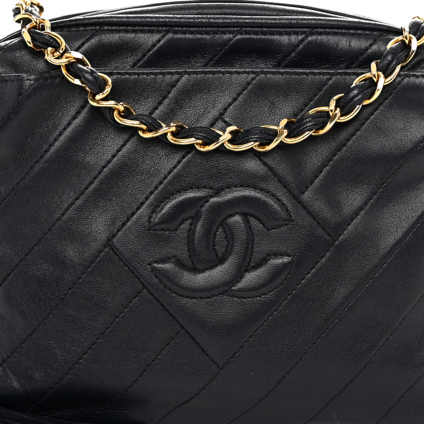 Lambskin Chevron Quilted Tassel Camera Case Navy