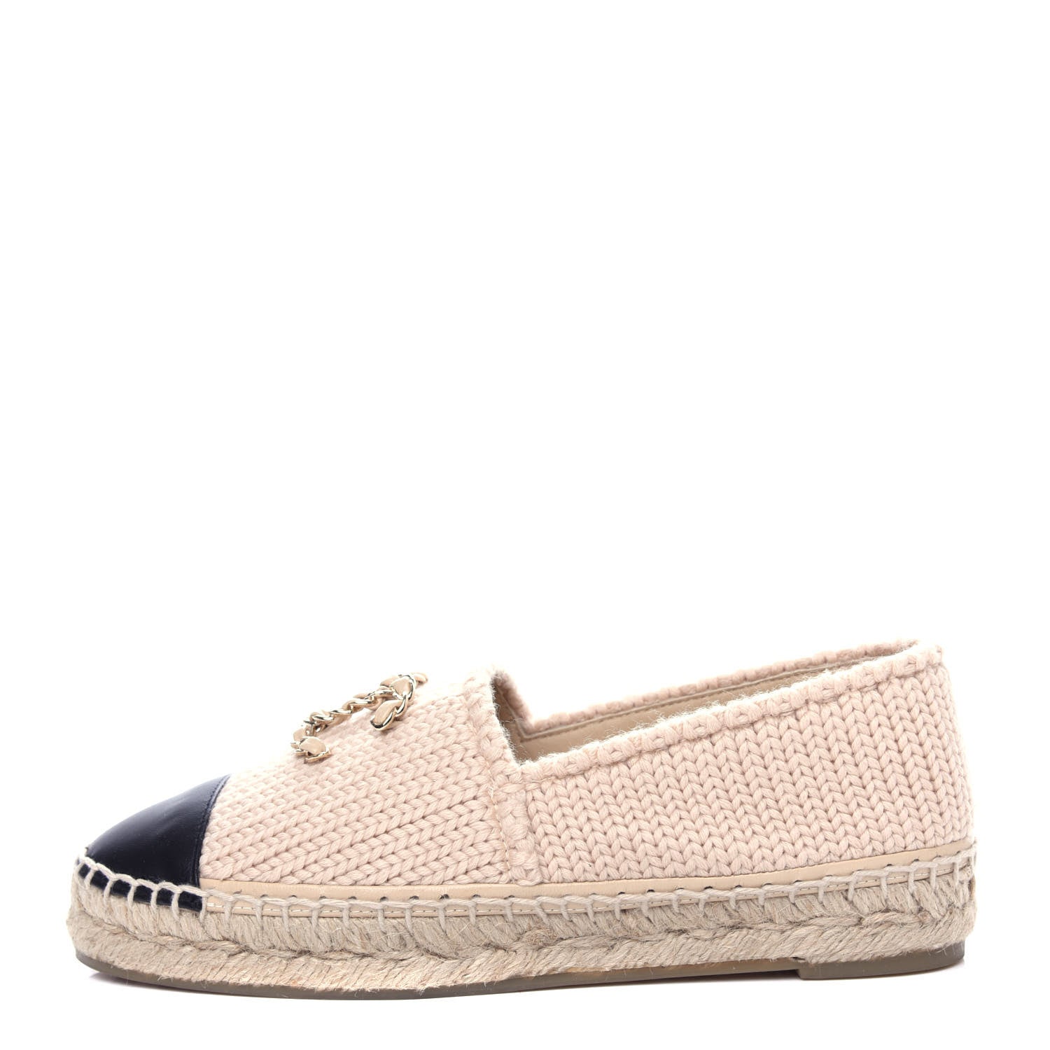 Chanel Knitted Wool Lambskin Chain CC Espadrilles 36 Beige Black 1 of 11