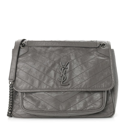 Saint Laurent Crinkled Calfskin Matelasse Monogram Large Niki Chain Satchel Fog 1 of 14
