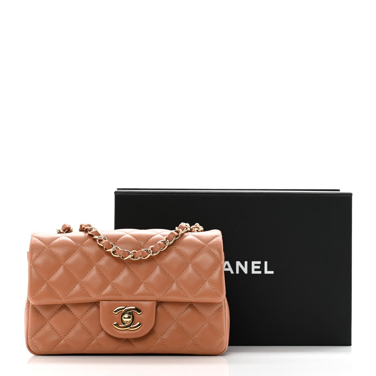 Lambskin Quilted Mini Rectangular Flap Brown