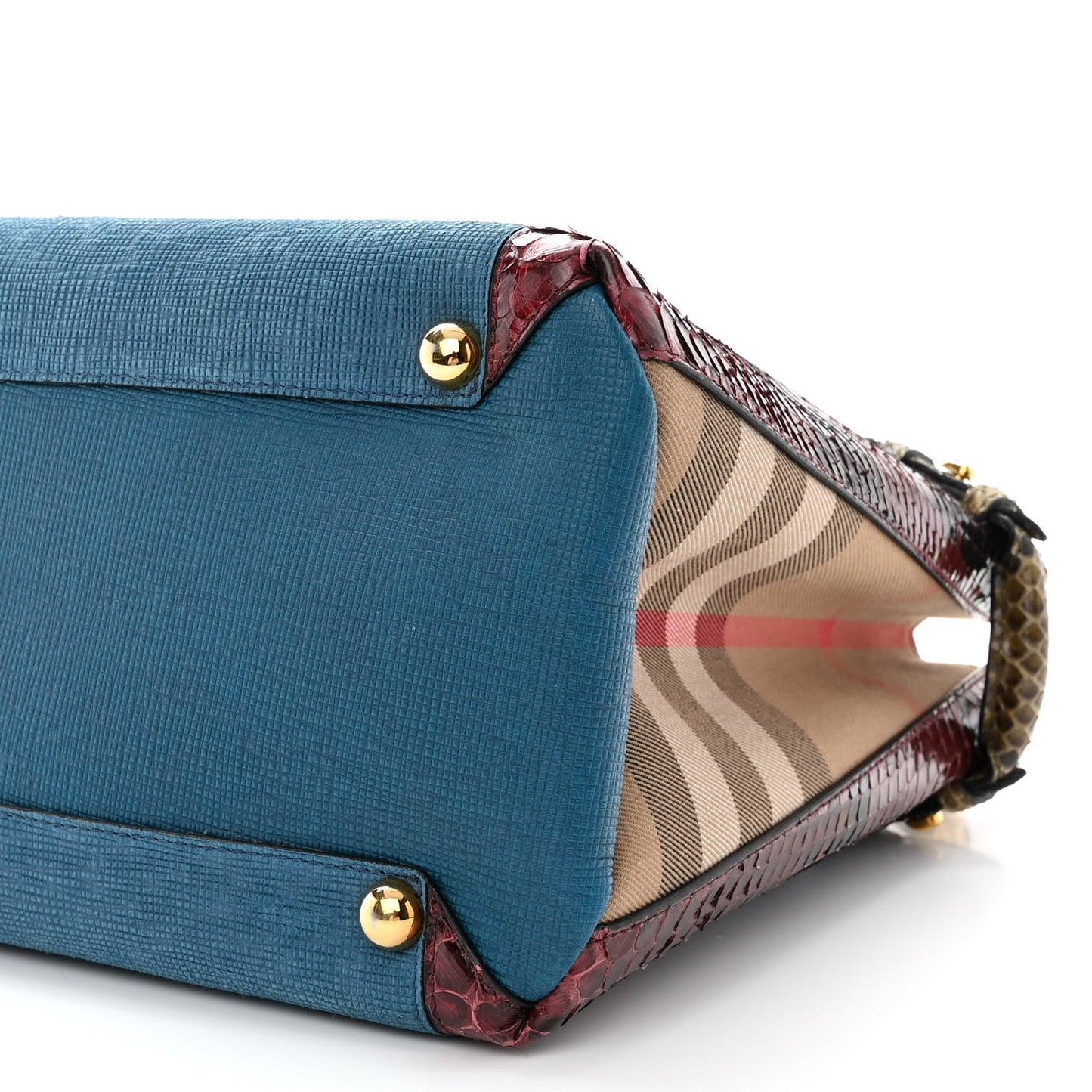 Snakeskin Textured Calfskin House Check Medium Banner Tote Blue