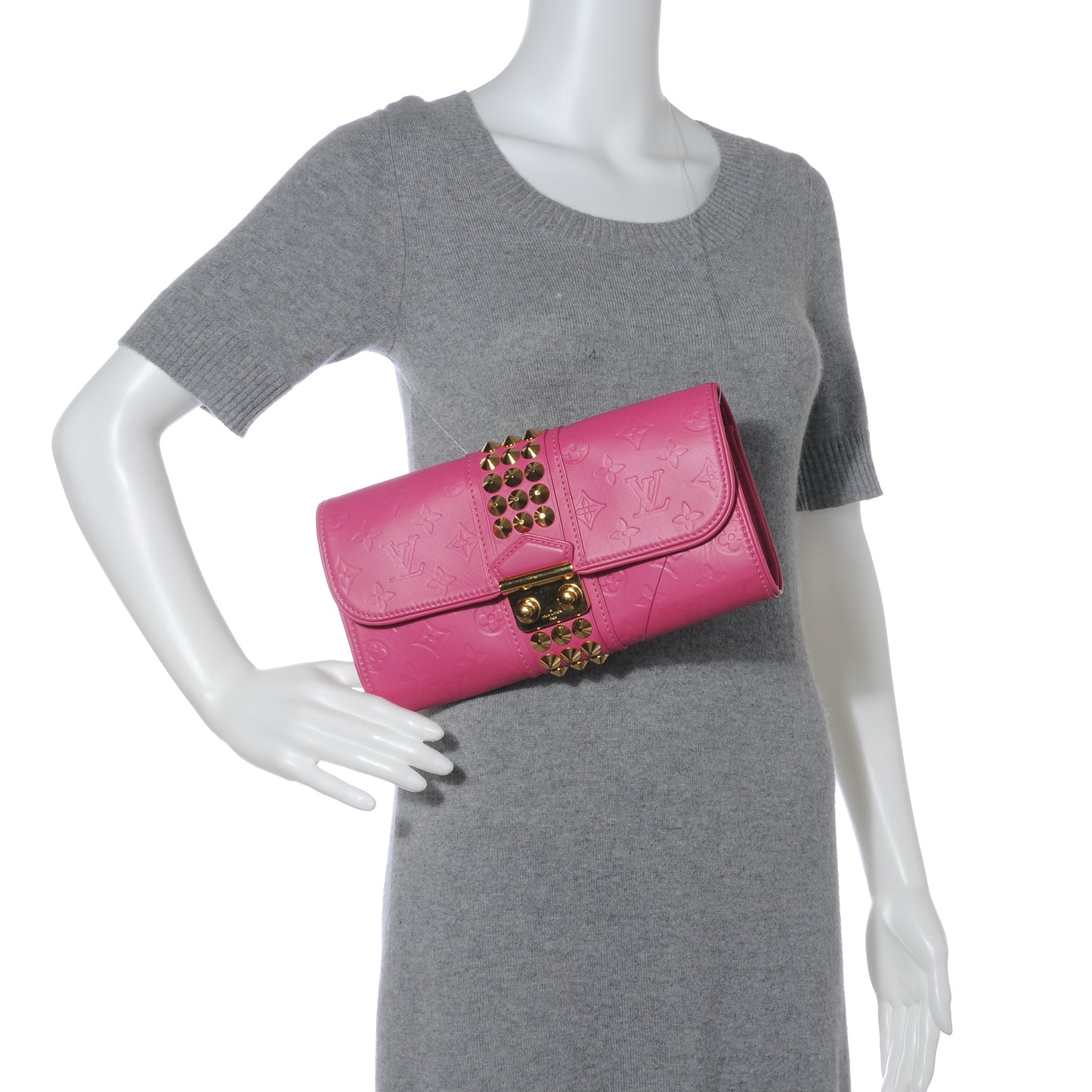 Calfskin Embossed Courtney Pochette Clutch Fuchsia