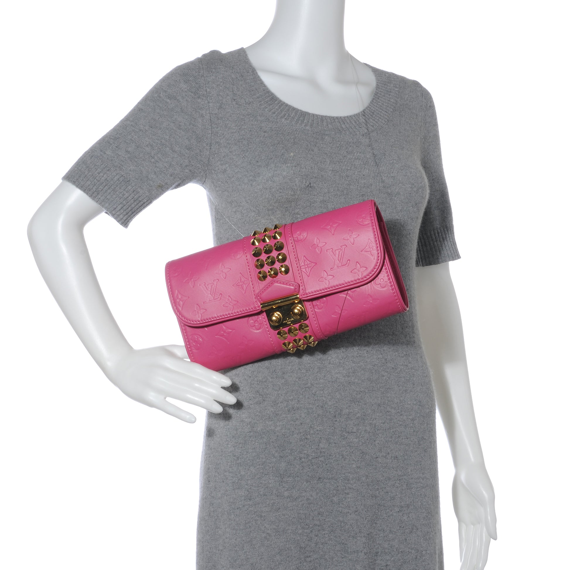 Louis Vuitton Calfskin Embossed Courtney Pochette Clutch Fuchsia 2 of 7