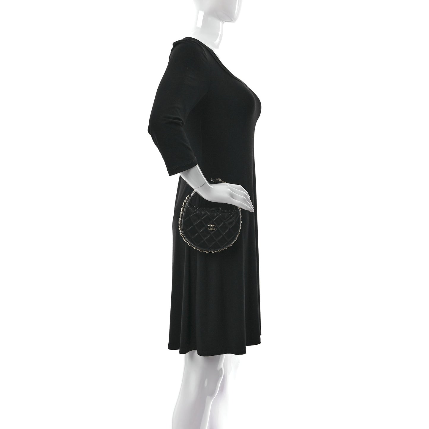 Lambskin Quilted Chain Around Pouch Black