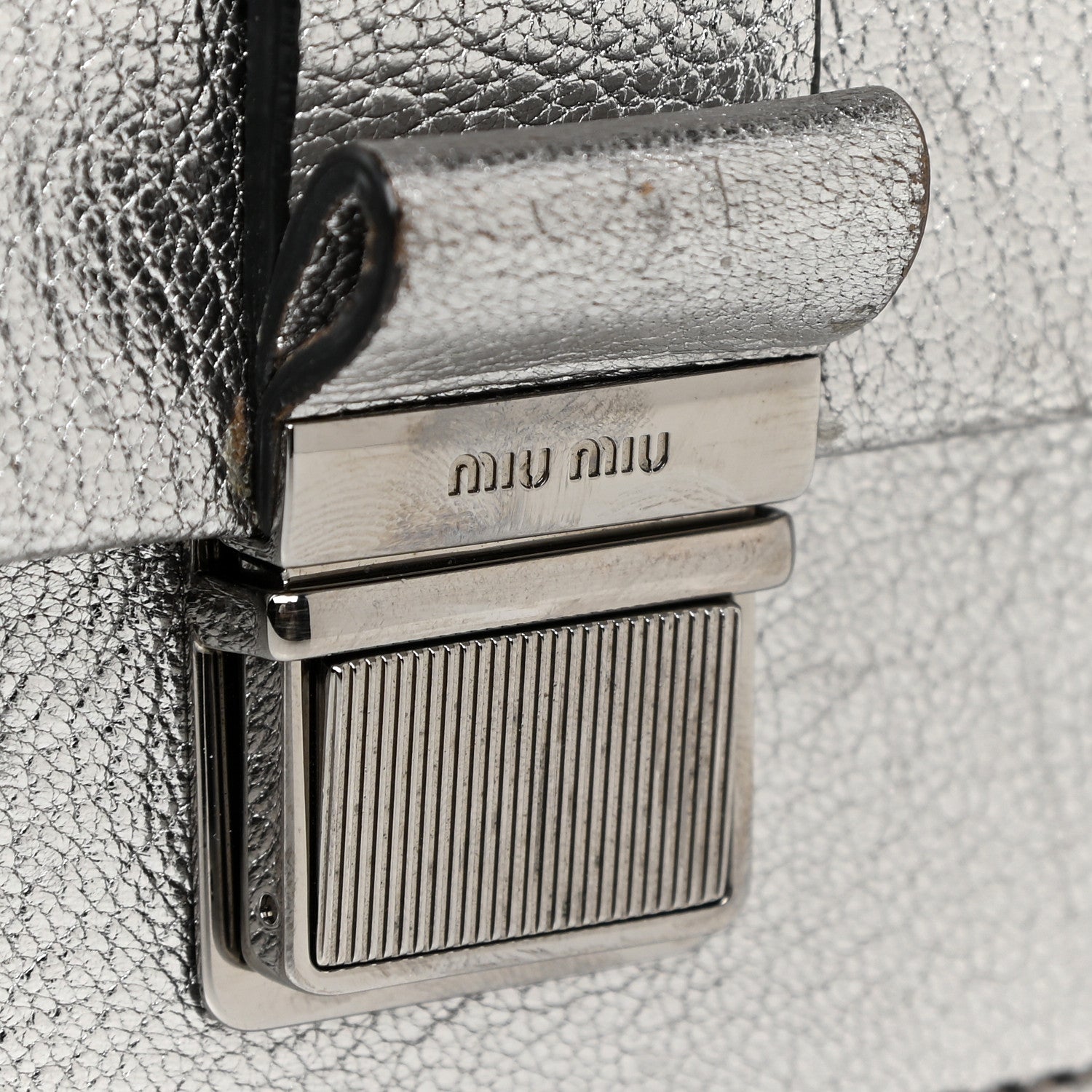 Miu Miu Metallic Goatskin Bandoliera Madras Shoulder Bag Chrome 14 of 19