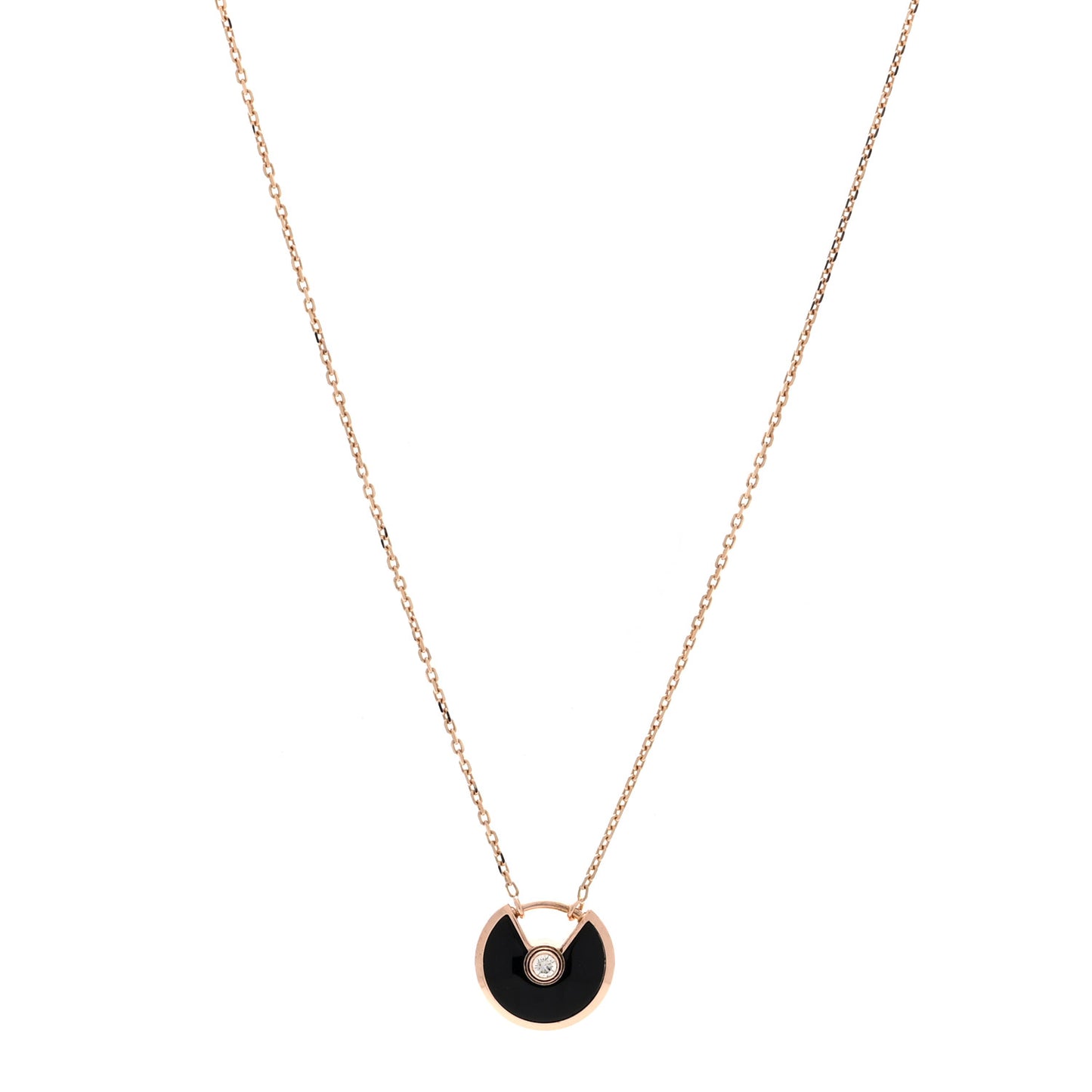 18K Pink Gold Diamond Black Onyx XS Amulette de Cartier Pendant Necklace