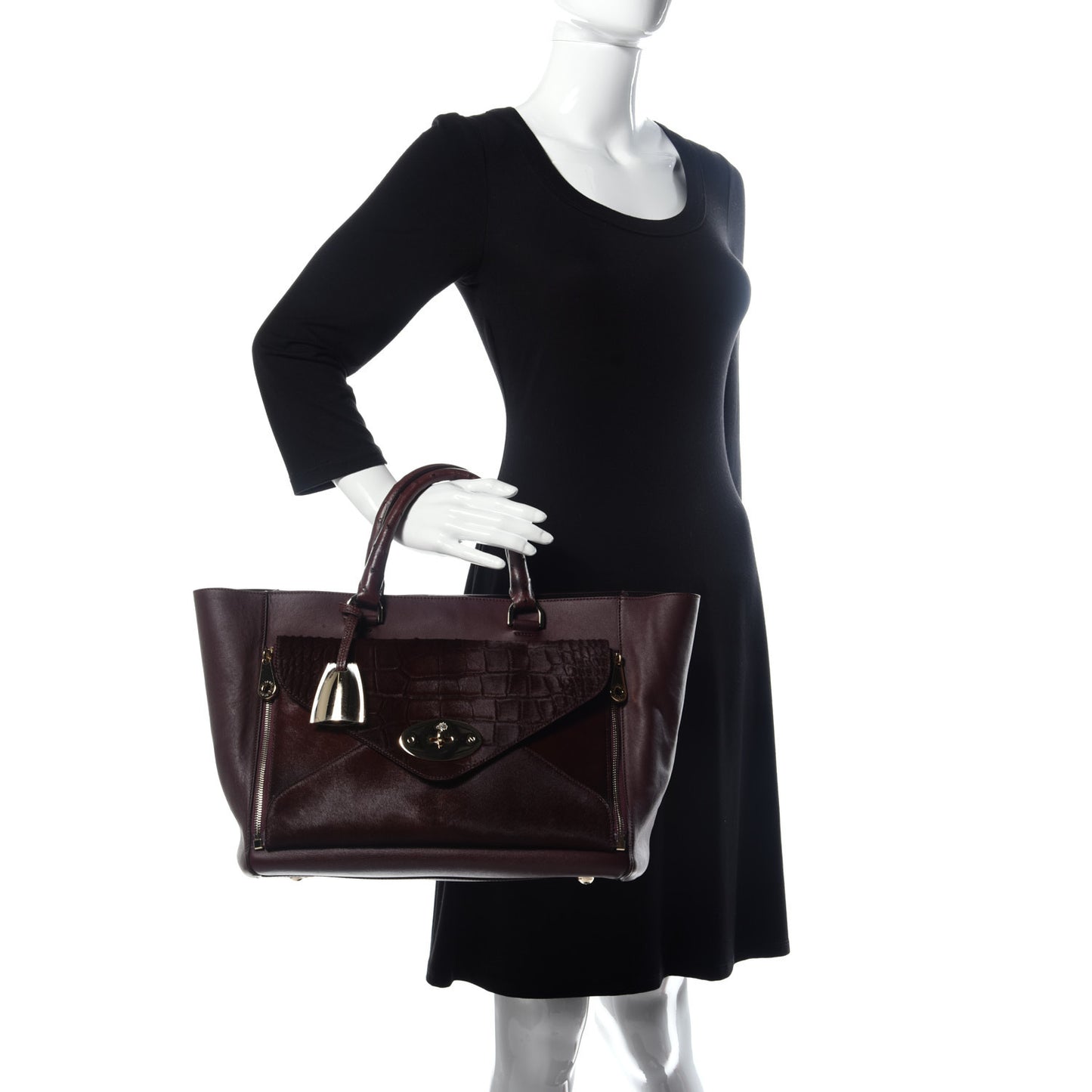 Silky Calf Ostrich Pony Hair Willow Tote Oxblood