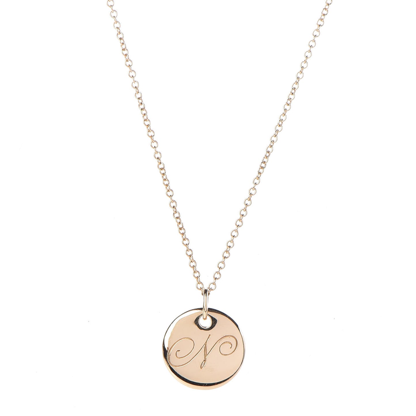 18K Yellow Gold Notes Letter "N" Disc Charm Pendant Necklace