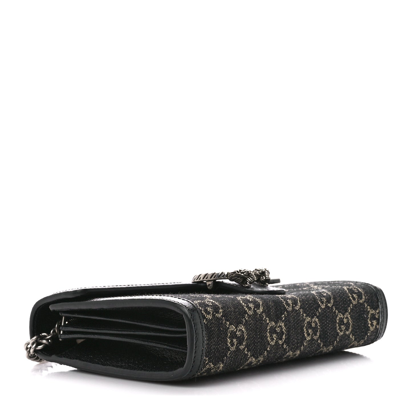 Jacquard Black Denim GG Monogram Mini Dionysus Chain Wallet Black Ivory