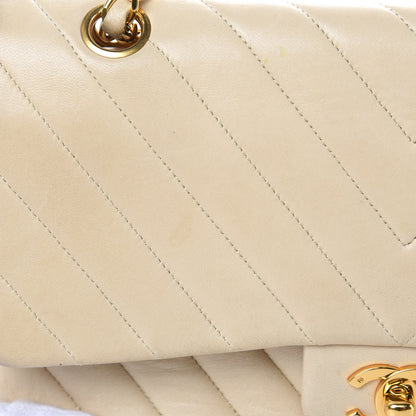 Chanel Lambskin Chevron Quilted Medium Double Flap Beige 15 of 24