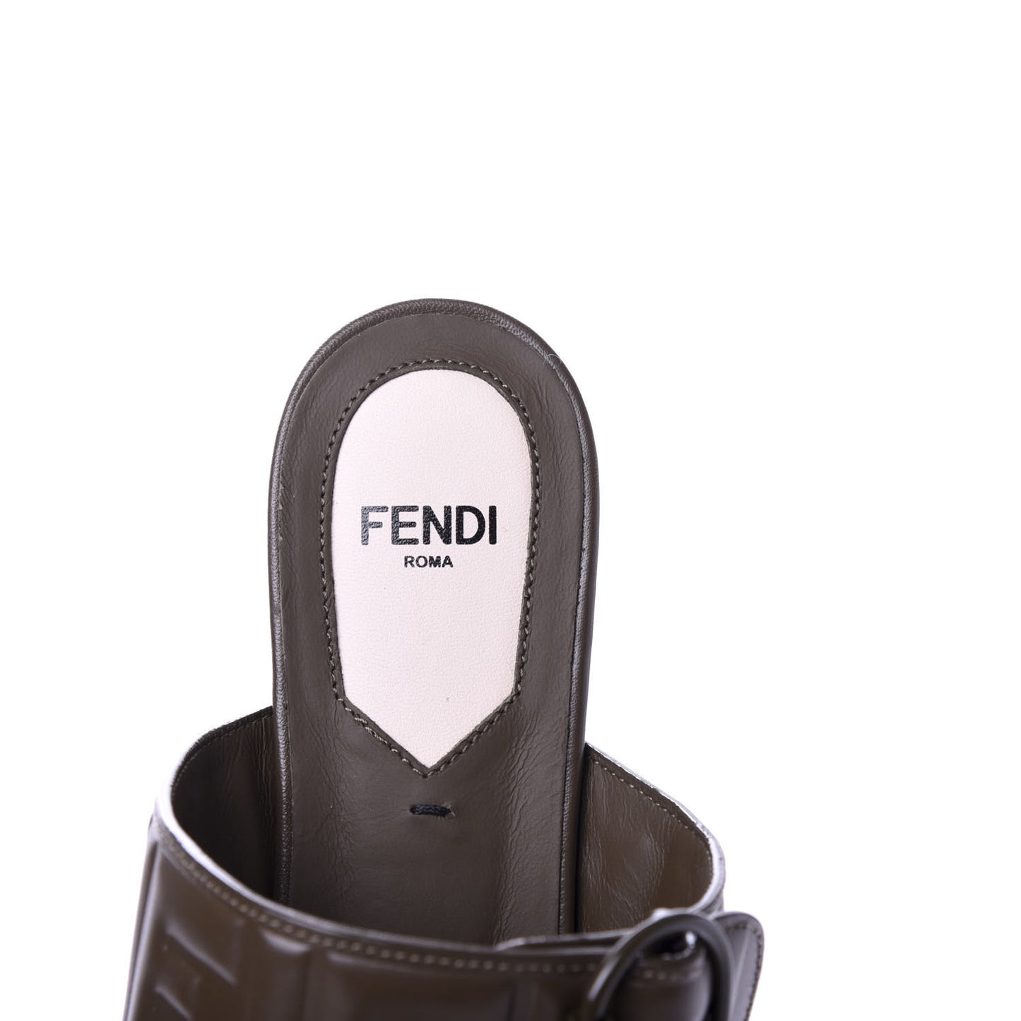Vitello FF Embossed Buckle Flat Mules 35.5 Wood