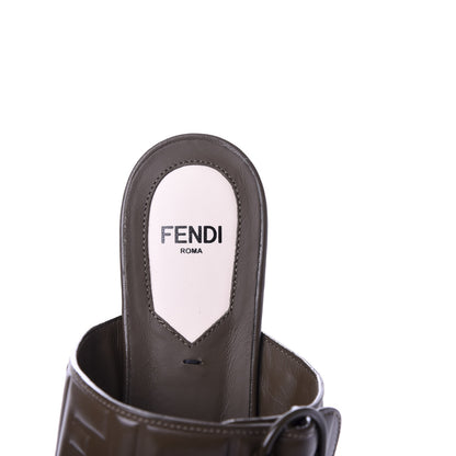 Fendi Vitello FF Embossed Buckle Flat Mules 35.5 Wood 7 of 9