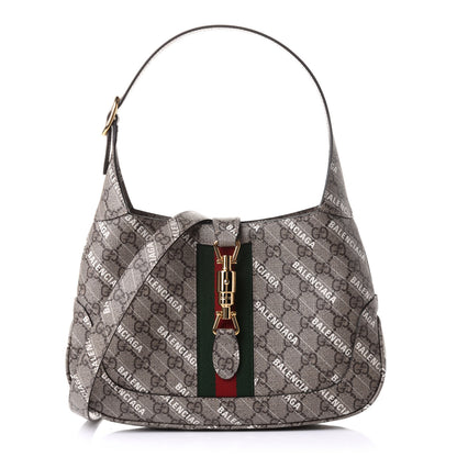 Gucci X BALENCIAGA GG Supreme Monogram Striped Logo Print Web Small Jackie 1961 Hobo Beige Ebony Mystic White 1 of 11